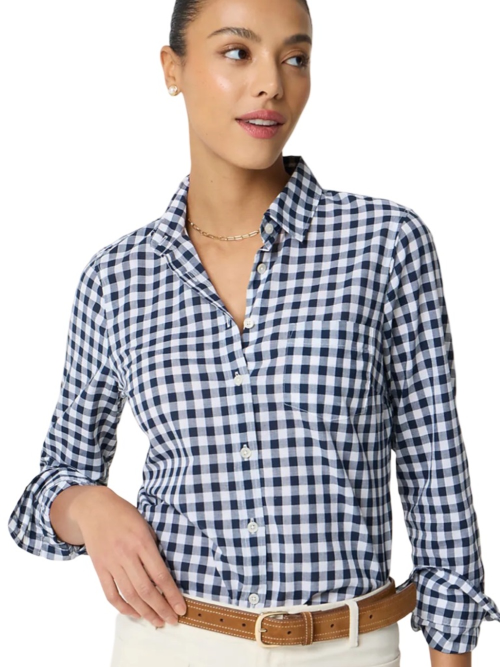 J. Crew Navy & White Gingham Button-Front Shirt